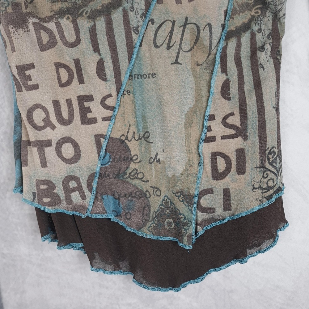 Women’s Mixed Print Asymmetric Long-Sleeve Blouse - Teal & Taupe - Picture 10 of 16